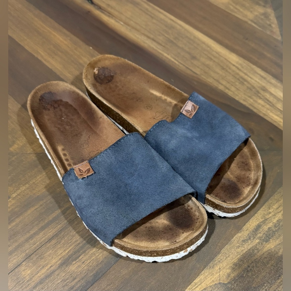 Biostep Sandals Womens 7.5 Slide Blue Leather Comfort Casual Slip On Open Toe